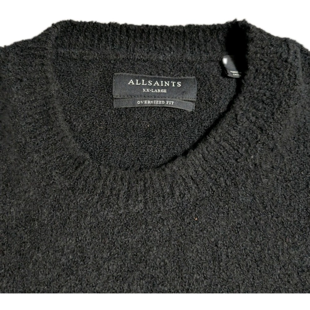 AllSaints Oversized Boucle Crewneck Sweater Mens XXL Black Textured Pullover - Picture 3 of 8